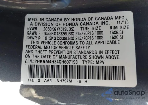 2016 Honda Cr-V Lx from USA, damaged, VIN 2HKRM4H34GH607193